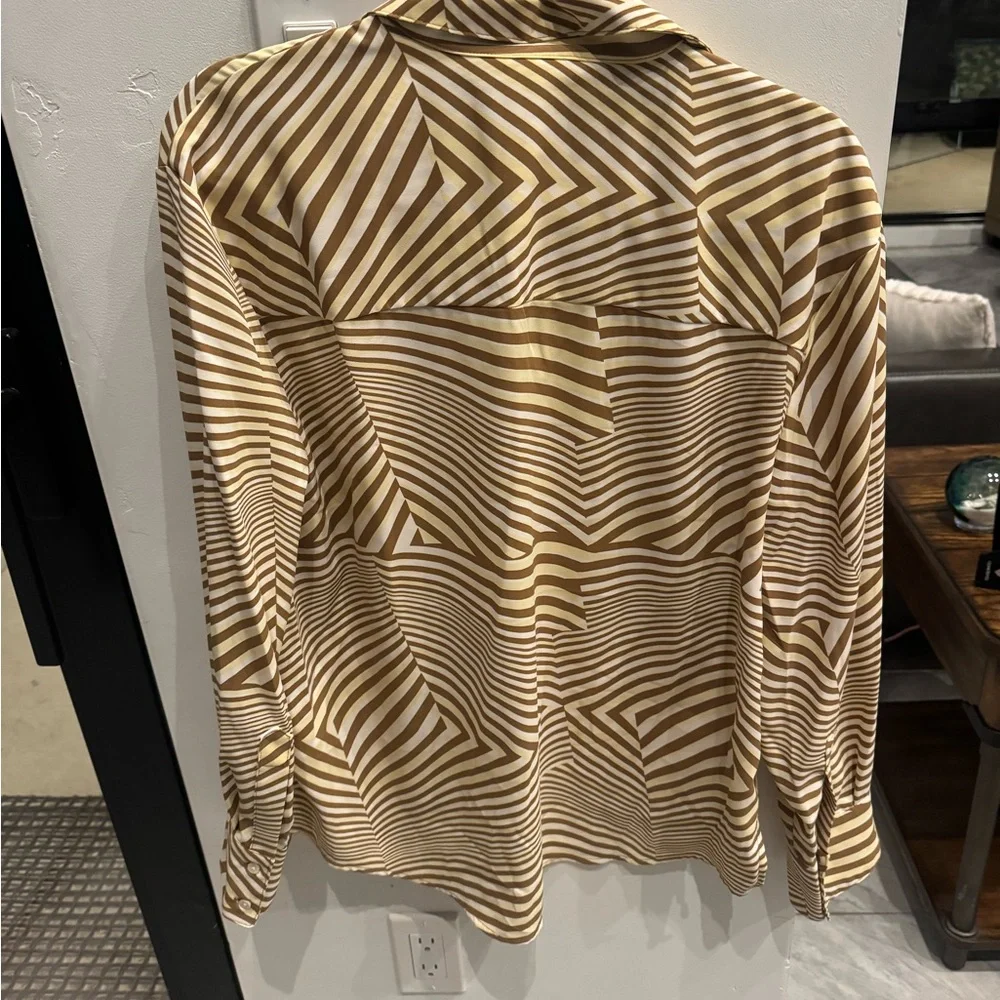 Worthington Brown & Cream Wavy Stripe Blouse - Picture 3 of 3
